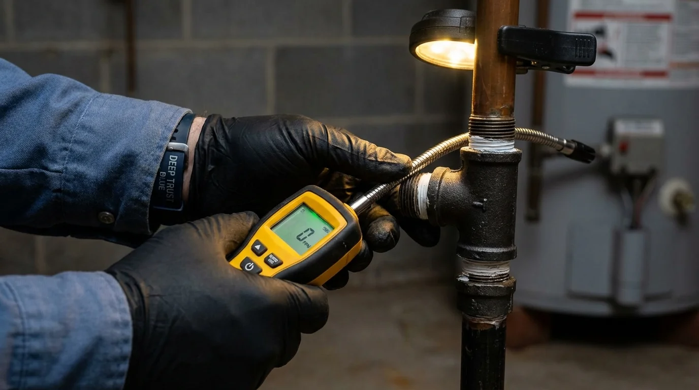 Gas leak detection with electronic sniffer by Johns Plumbing LLC in Wilber
