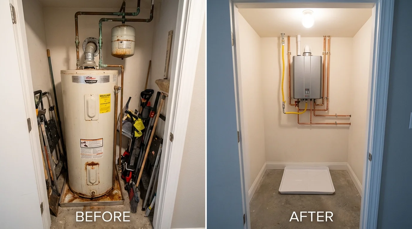 Tank water heater versus wall-mounted tankless unit comparison for Wilber, NE homeowners