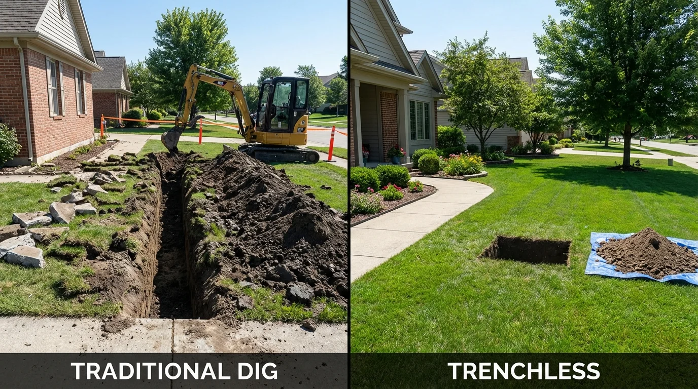 Trenchless sewer repair with minimal yard damage versus traditional excavation in Wilber, NE